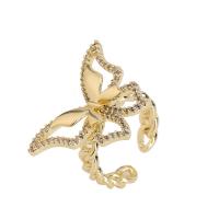 Cubic Zirconia Micro Pave Brass Finger Ring, Butterfly, 18K gold plated, Adjustable & micro pave cubic zirconia & for woman & hollow 