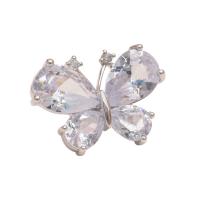 Cubic Zirconia Brooch, Brass, Butterfly, silver color plated, micro pave cubic zirconia & for woman 