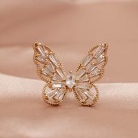 Cubic Zirconia Brooch, Brass, Butterfly, micro pave cubic zirconia & for woman, golden 
