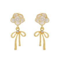 Zinc Alloy Rhinestone Drop Earring, with ABS Plastic Pearl, gold color plated, fashion jewelry & for woman & with rhinestone, two different colored, 35mm 