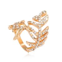 Anillo de dedo de aleación de Zinc, chapado en color dorado, Joyería & para mujer & con diamantes de imitación, dorado, 29x17mm, Vendido por UD