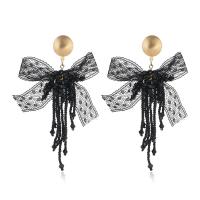 Glass Seed Beads Earring, Zinc Alloy, with Seedbead & Lace, gold color plated, fashion jewelry & for woman, black 