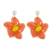 Wool Drop Earring, with ABS Plastic Pearl & Zinc Alloy, Flower, fashion jewelry & for woman 