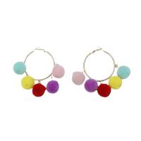 Fluffy Pom Pom Earrings, Zinc Alloy, with Wool, gold color plated, fashion jewelry & for woman 