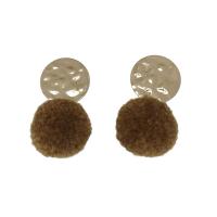 Fluffy Pom Pom Earrings, Zinc Alloy, with Plush, gold color plated, fashion jewelry & for woman 