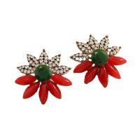 Zinc Alloy Rhinestone Stud Earring, with Resin, gold color plated, fashion jewelry & for woman & with rhinestone, multi-colored, 30mm 