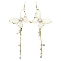 Zinc Alloy Drop Earring, with ABS Plastic Pearl & Cloth, Butterfly, gold color plated, fashion jewelry & for woman, two different colored 