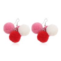 Fluffy Pom Pom Earrings, Plush, with Zinc Alloy, gold color plated, fashion jewelry & for woman, multi-colored 