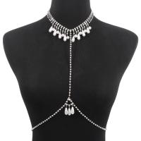Body Chain Jewelry, Zinc Alloy, with Plastic Pearl, plated, fashion jewelry & for woman & with rhinestone, platinum color, 36.5-42.5cmu3001 72.5-80cm 
