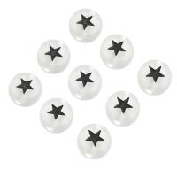 Émail acrylique perles, Plat rond, DIY & avec motif d'étoile & émail, blanc et noir Environ 1mm, Vendu par sac