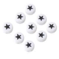 Эмалированые акриловые бусины, Акрил, Плоская круглая форма, DIY & с рисунками звезды & эмаль, белый и черный отверстие:Приблизительно 1mm, продается сумка