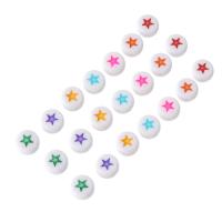 Schmelz Acryl Perlen, flache Runde, DIY & mit einem Muster von Stern & Emaille, keine, 7x7x4mm, Bohrung:ca. 1mm, verkauft von Tasche