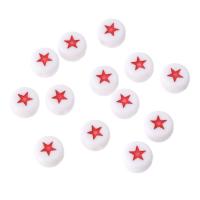 Schmelz Acryl Perlen, flache Runde, DIY & mit einem Muster von Stern & Emaille, rot, 7x7x4mm, Bohrung:ca. 1mm, verkauft von Tasche