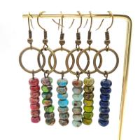 Gemstone Drop Earring, with Zinc Alloy, antique bronze color plated, for woman & hollow 60mm 