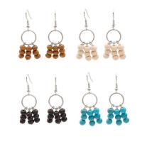 Zinc Alloy Drop Earring, Wood, with Synthetic Turquoise & Zinc Alloy, platinum color plated, for woman & hollow 50mm 