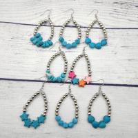 Synthetic Turquoise Drop Earring, with Zinc Alloy, Teardrop, platinum color plated, for woman & hollow 