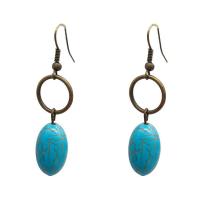 Turquoise Zinc Alloy Earring, Synthetic Turquoise, with Zinc Alloy, Oval, antique bronze color plated, for woman & hollow, blue 