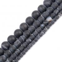 Natürliche Streifen Achat Perlen, rund, DIY & verschiedene Größen vorhanden & satiniert, schwarz, Länge:ca. 37-39 cm, verkauft von Strang
