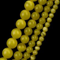 Katzenauge Perlen, rund, DIY & verschiedene Größen vorhanden, gelb, Länge:ca. 37-39 cm, verkauft von Strang