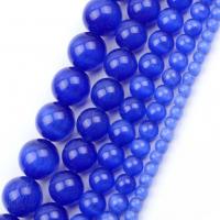 Katzenauge Perlen, rund, DIY & verschiedene Größen vorhanden, royalblau, Länge:ca. 37-39 cm, verkauft von Strang
