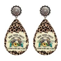 Wood Earring, with Zinc Alloy, Teardrop, silver color plated & for woman 