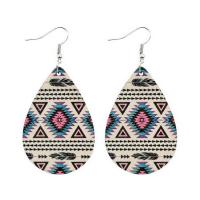 Wood Earring, with Synthetic Turquoise & Zinc Alloy, Teardrop, silver color plated & for woman 