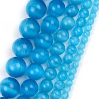Katzenauge Perlen, rund, DIY & verschiedene Größen vorhanden, säurenblau, Länge:ca. 37-39 cm, verkauft von Strang