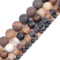 Natürliche Streifen Achat Perlen, rund, DIY & verschiedene Größen vorhanden & satiniert, Kaffeefarbe, Länge:ca. 37-39 cm, verkauft von Strang