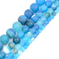 Natürliche Streifen Achat Perlen, rund, DIY & verschiedene Größen vorhanden & satiniert, blau, Länge:ca. 37-39 cm, verkauft von Strang
