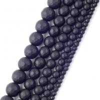 Black Stone Bead, Round, DIY & faceted & frosted, black Approx 37-39 cm 
