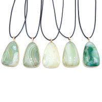 Agate Zinc Alloy Pendants, Green Agate, with Zinc Alloy, Triangle, gold color plated, DIY & faceted, green 