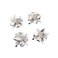 Zinc Alloy Hair Accessories DIY Findings, Flower, silver color plated, with rhinestone, silver color 