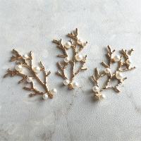 Zinc Alloy Hair Accessories DIY Findings, with Plastic Pearl, Branch, gold color plated golden 