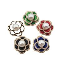 Zinc Alloy Hair Accessories DIY Findings, with Plastic Pearl, Flower, gold color plated, enamel 