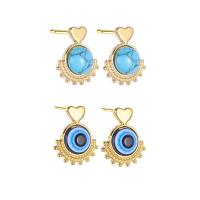 Stainless Steel Stud Earring, 304 Stainless Steel, with turquoise & Resin, Round, Galvanic plating & for woman 