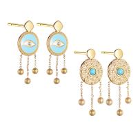 Fashion Fringe Earrings, 304 Stainless Steel, with turquoise, Evil Eye, Galvanic plating & for woman & enamel 
