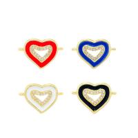 Cubic Zirconia Micro Pave Brass Connector, Heart, 18K gold plated, DIY & micro pave cubic zirconia & enamel & 1/1 loop 