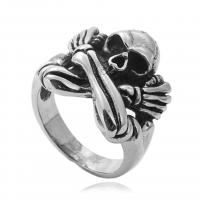 316L Stainless Steel Finger Ring, Skull, polished, vintage & for man, silver color, 20mm 