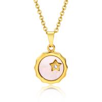 Stainless Steel Jewelry Necklace, 304 Stainless Steel, with Shell, with 1.97inch extender chain, Vacuum Ion Plating, fashion jewelry & for woman & with rhinestone, golden Approx 15.7 Inch 