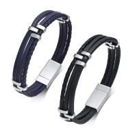 304 Stainless Steel Bracelet, with PU Leather, polished, fashion jewelry & for man 12mm Approx 8.27 Inch 