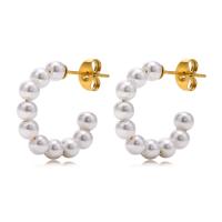 Plastic Stud Earring, Titanium Steel, with Plastic Pearl, Vacuum Ion Plating, fashion jewelry & for woman, golden 
