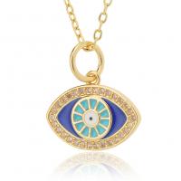 Evil Eye Jewelry Necklace, Brass, gold color plated, fashion jewelry & micro pave cubic zirconia & for woman & enamel cm 