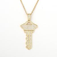 Cubic Zircon Micro Pave Brass Necklace, Key, gold color plated, fashion jewelry & Unisex & micro pave cubic zirconia, golden cm 