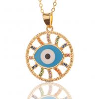 Evil Eye Jewelry Necklace, Brass, Flat Round, gold color plated, fashion jewelry & evil eye pattern & micro pave cubic zirconia & for woman & enamel cm 