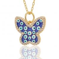 Evil Eye Jewelry Necklace, Brass, Butterfly, gold color plated, fashion jewelry & evil eye pattern & micro pave cubic zirconia & for woman & enamel cm 