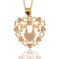 Cubic Zircon Micro Pave Brass Necklace, Heart, gold color plated, fashion jewelry & with letter pattern & micro pave cubic zirconia & for woman, golden cm 