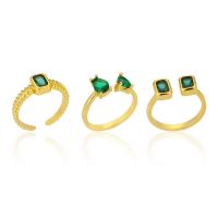 Brass Cuff Finger Ring, gold color plated, Adjustable & micro pave cubic zirconia & for woman, green 