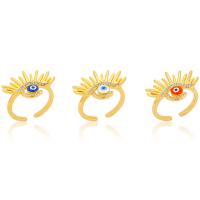Дурной глаз ювелирные изделия палец кольцо, Латунь, Глаз, плакирован золотом, Регулируемый & инкрустированное микро кубического циркония & Женский & эмаль, Много цветов для выбора, продается PC