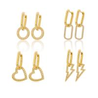 Huggie Hoop Drop Earring, Brass, gold color plated & micro pave cubic zirconia & for woman, gold 