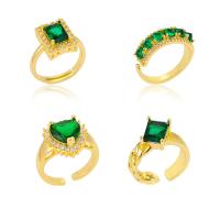 Cubic Zirconia Micro Pave Brass Finger Ring, gold color plated, Adjustable & micro pave cubic zirconia & for woman, green 